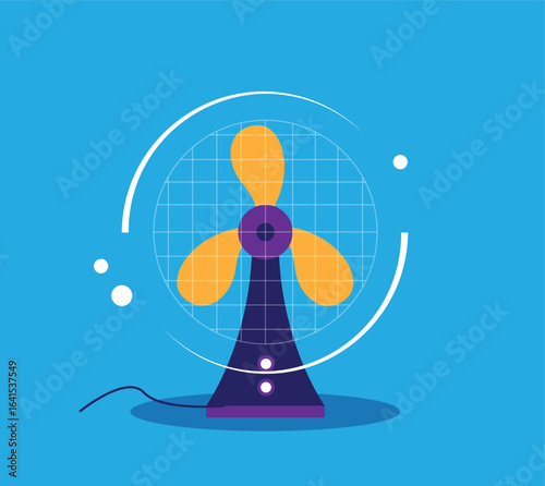 Wind Blower Fan Air Cooler Spinning Flat Style. Household domestic appliances and electric devices vector art
