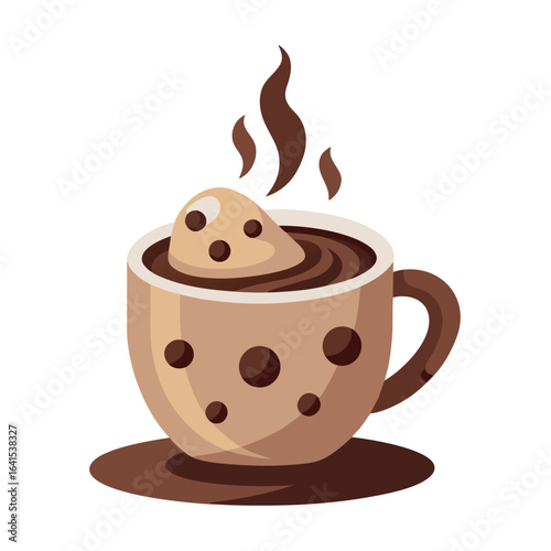Cozy Hot Chocolate Mug with Whipped Cream, Cocoa Dusting, Pinecones and Winter Scarf Isolated on White