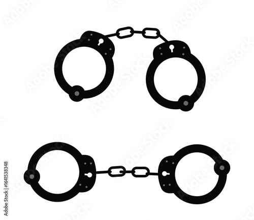 Handcuffs Different Positions Set Isolated on White. Tools for capturing a violator or a criminal vector art
