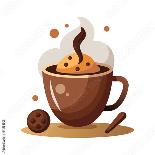 Cozy Hot Chocolate Mug with Whipped Cream, Cocoa Dusting, Pinecones and Winter Scarf Isolated on White