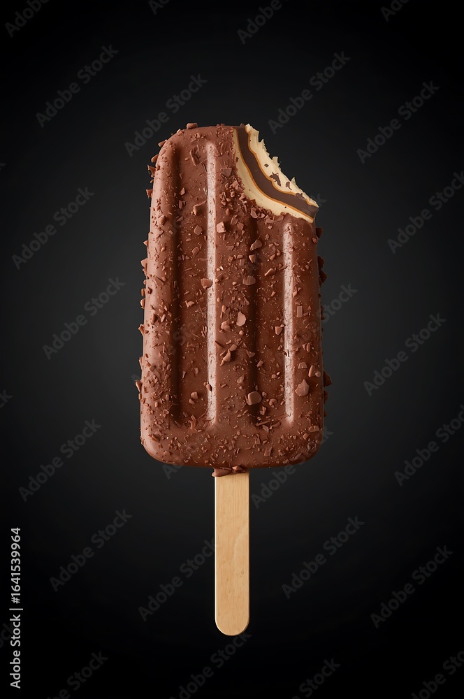 Obraz premium Delicious chocolate covered ice cream bar with sprinkles and a bite taken
