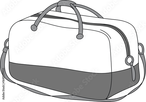 Minimalist duffle bag illustration, modern travel accessory, gym sports bag line art, black white vector bag, weekend carryall design, stylish luggage concept, isolated image