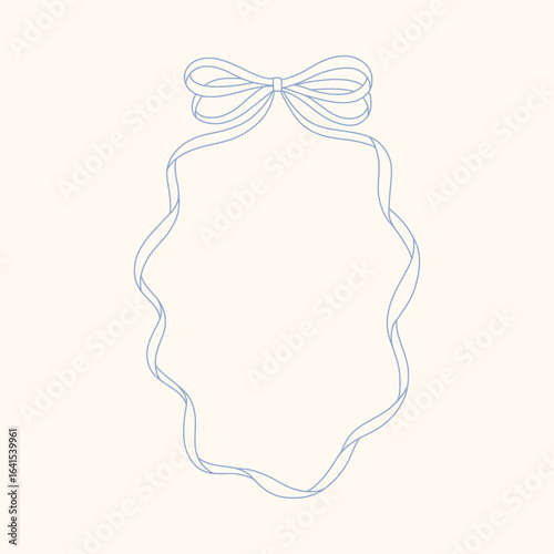 Hand drawn coquette bow oval frame with a charming whimsical cottage core design. Soft blue pastel and nostalgic, perfect for invitations, stationery and romantic vintage-inspired decor.