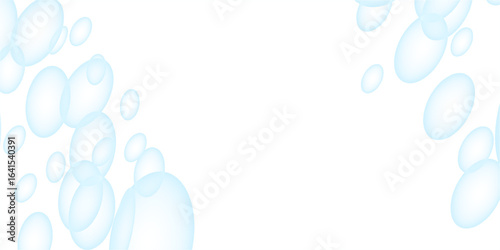 Soap foam bubbles vector concept, abstract shampoo soapy effect background. Water and detergent foam bubbles frame. Round circle blue elements background for hygiene cosmetics soap or shampoo.