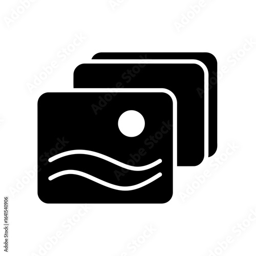 Vector art of stack of images with a landscape picture on top representing a photo gallery or image collection