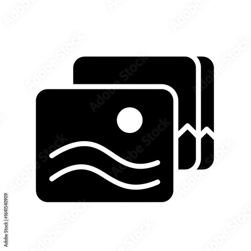 Vector art of two images are stacked on top of each other with a landscape scene on the front image in a simple design