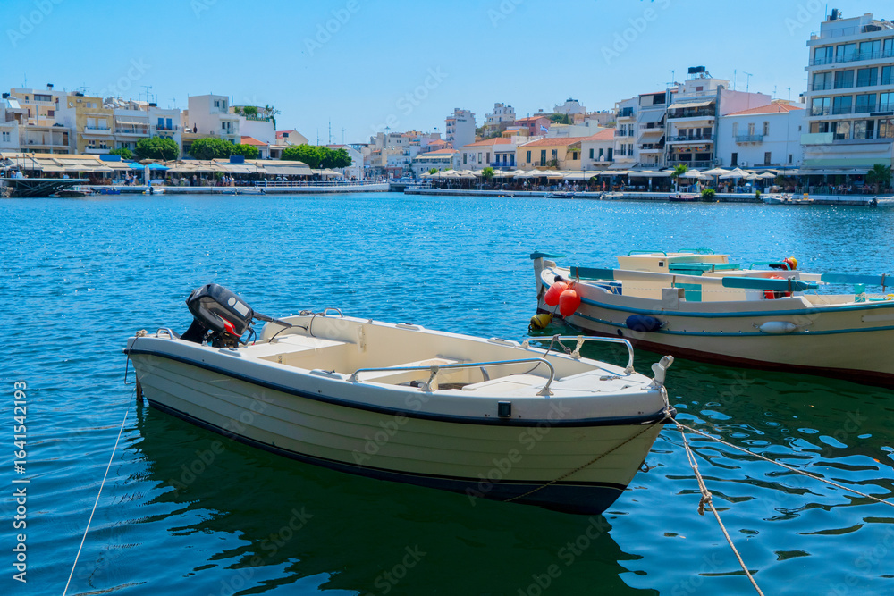 Fototapeta premium lake in harbour of Agios Nikolaos, , Crete, Greece, retro toned