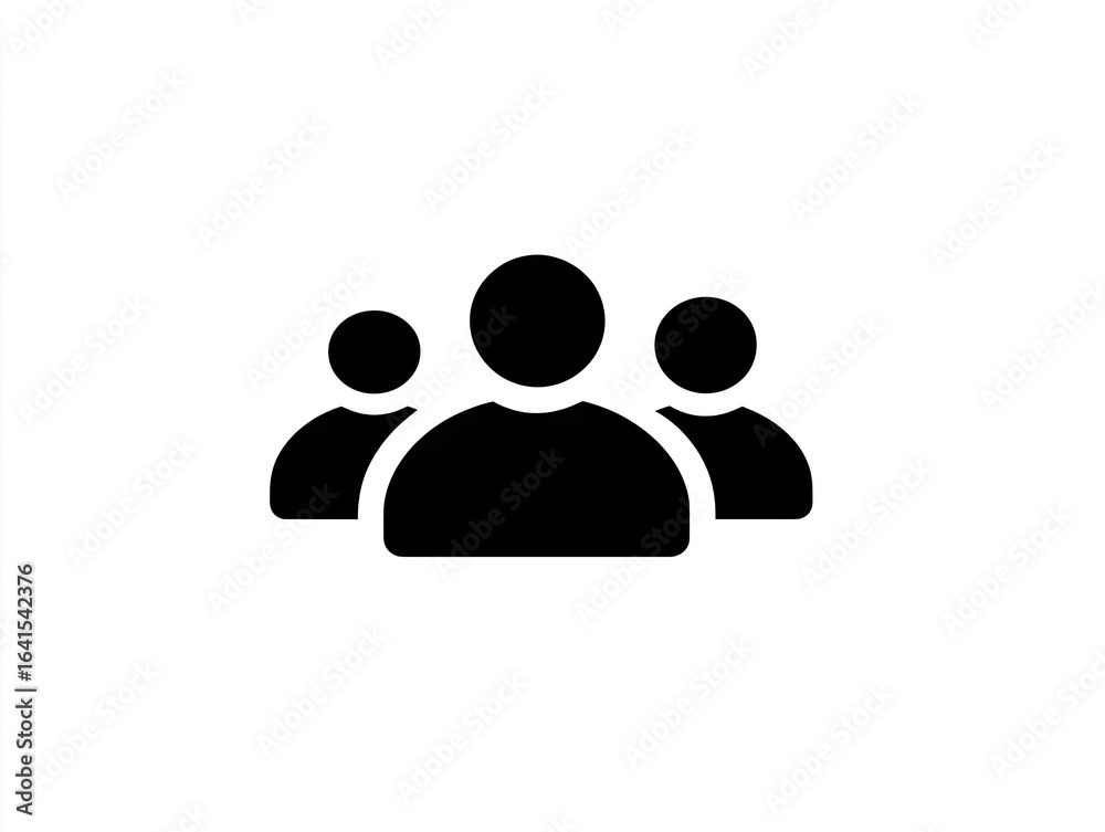 Three simple black silhouette figures, side-by-side, forming a group Three simple black silhouette figures, side-by-side, forming a group