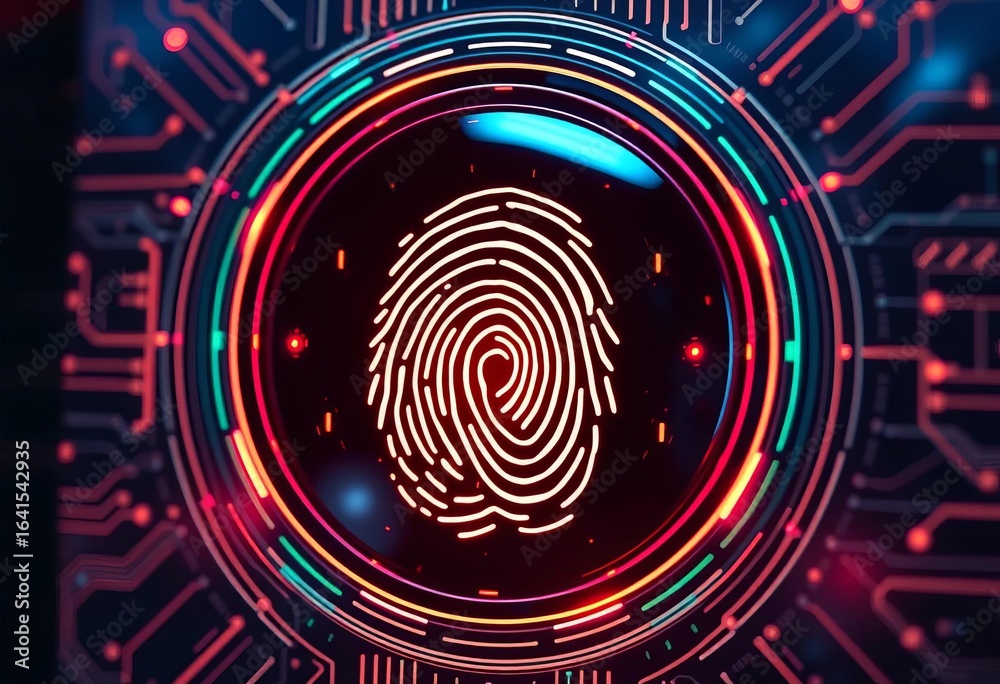 Fototapeta premium Futuristic biometric fingerprint scanner securing digital identity, access control system, passwordless authentication
