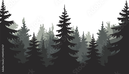 Mountain Pine Forest Silhouette Landscape - Layered Outdoor Scene
