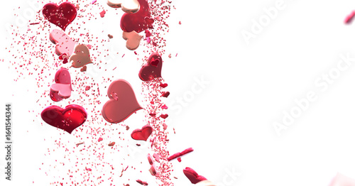 Falling red and pink hearts isolated on transparent background. Valentine’s day design.