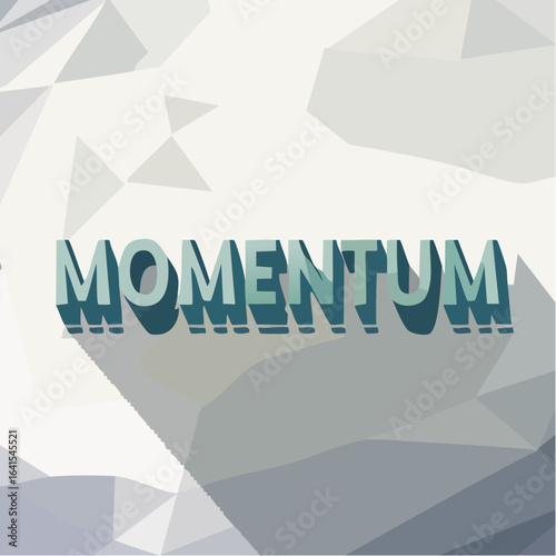 vector text reading “momentum” in low poly 3d style with dynamic geometric facets for bold modern digital typography and design
