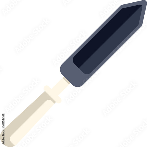 Soldering iron with a wooden handle lying diagonally, depicted in a flat, minimalist style