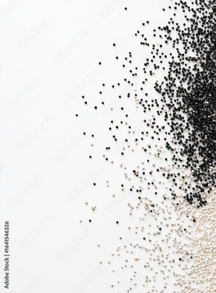 Obraz premium Abstract Black and White Beads Scattered on White Background