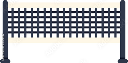 Black tennis net with white edging dividing playing area for sport match