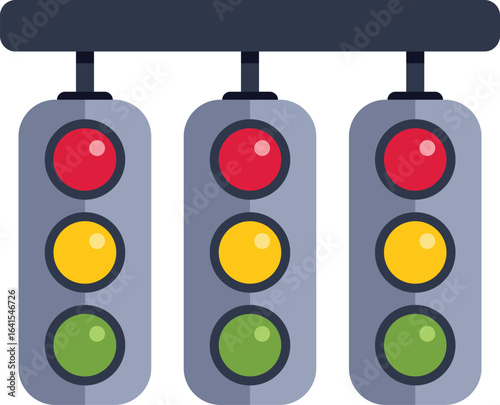 Classic traffic light system is signaling the start of a race on a white background