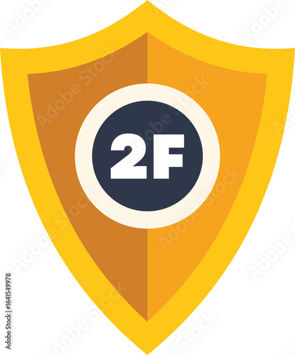 Gold shield featuring the text 2f representing the concept of two factor authentication