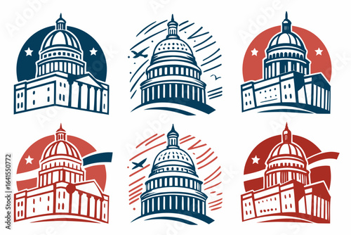 United states capitol building icons isolated on white