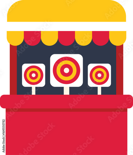 Shooting range booth with targets, entertainment at amusement park or funfair, colorful flat illustration