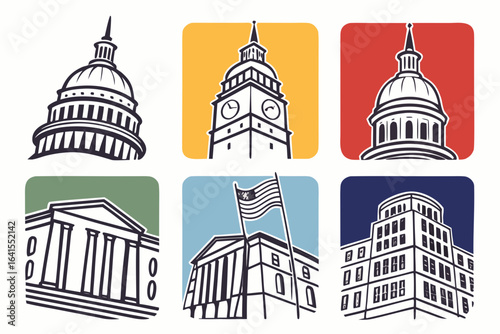 Collection of iconic government buildings and landmarks