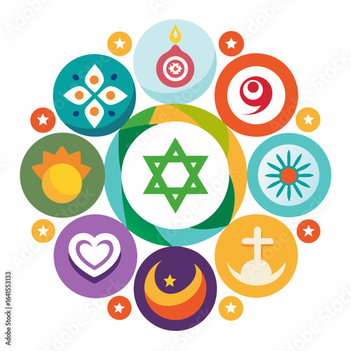 Interfaith Religious Symbols Circle Vector Illustration