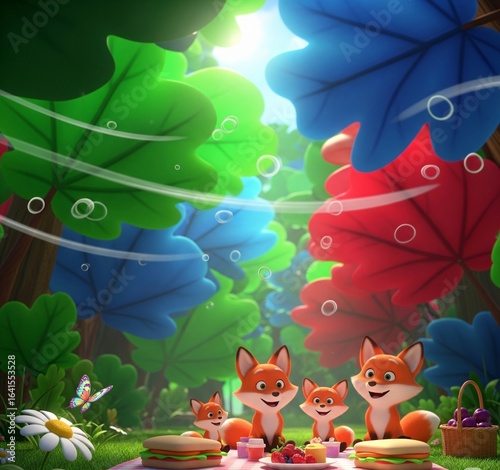The image likely depicts a scene from the classic Aesop fable, 'The Fox and the Grapes'.
