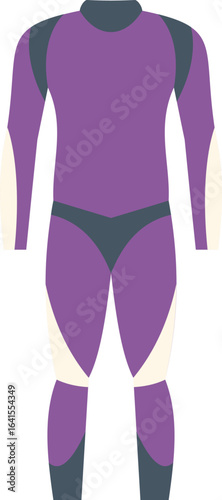 Professional diving suit protecting from cold water while practicing water sports, flat vector illustration isolated on white background