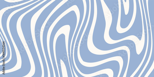 Wavy retro abstract background. Trippy hippie pattern in 60s-70s style. Cool groovy liquid texture. Simple vector design in pale blue and beige colors.