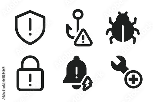 Different icons representing security issues and alerts displayed on a digital interface
