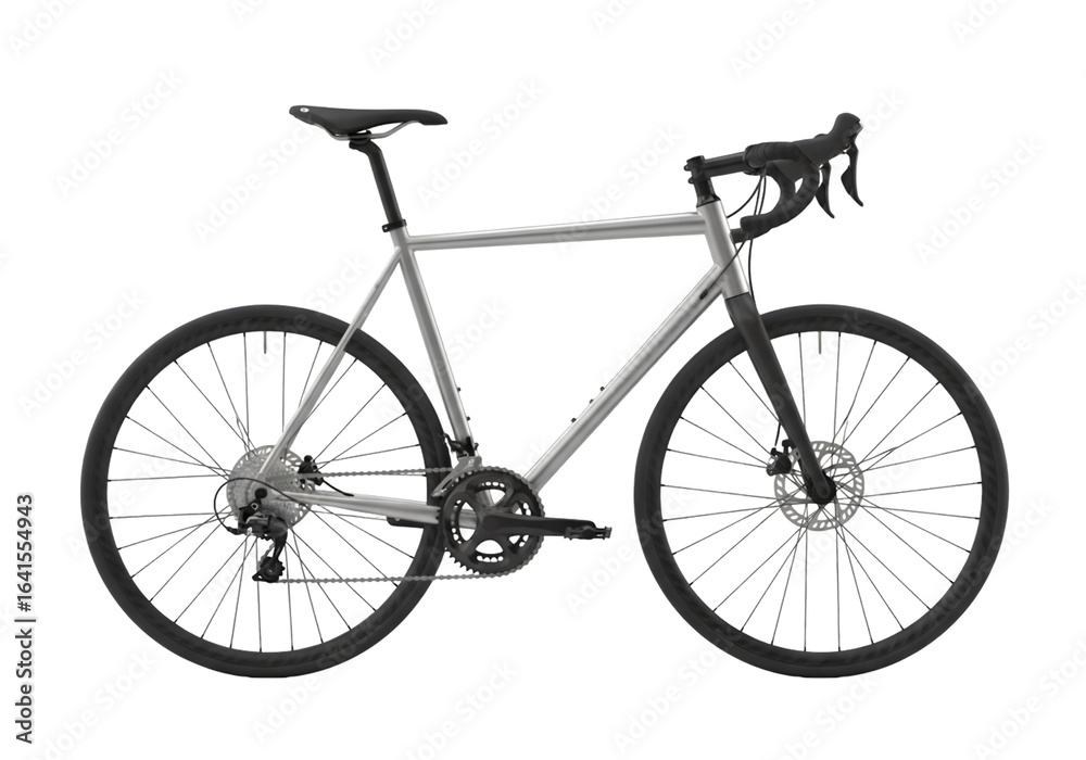 Obraz premium A modern silver road bicycle with disc brakes and drop handlebars, isolated on transparent background