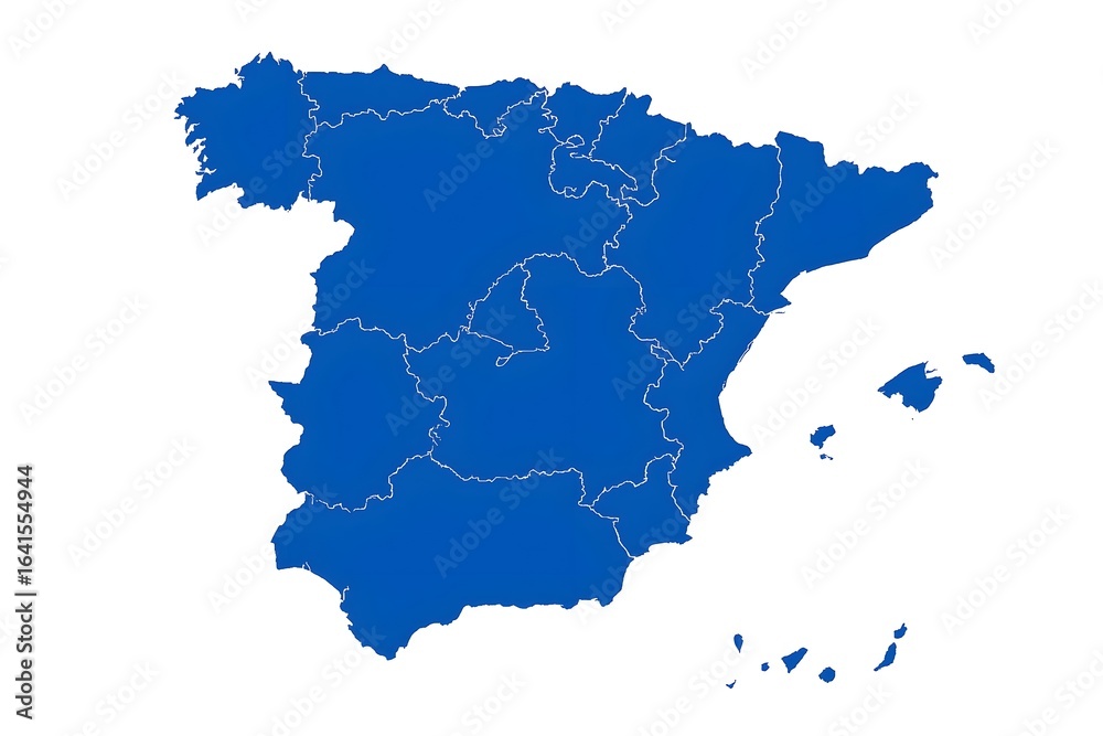 Obraz premium Detailed Blue Map of Spain with Autonomous Community Borders