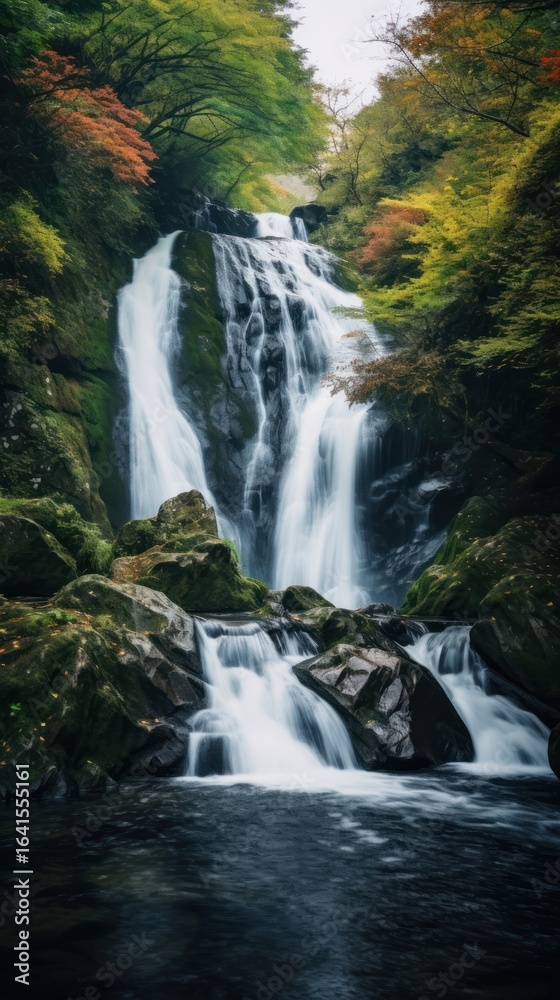 Fototapeta premium Waterfall in Japan in autumn landscape outdoors nature.