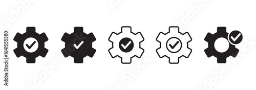 Cog Approved icon,setting check,gear check. white of background