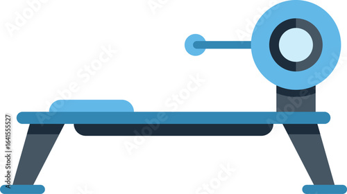 Modern stationary rowing machine equipment for exercising and practicing rowing indoors