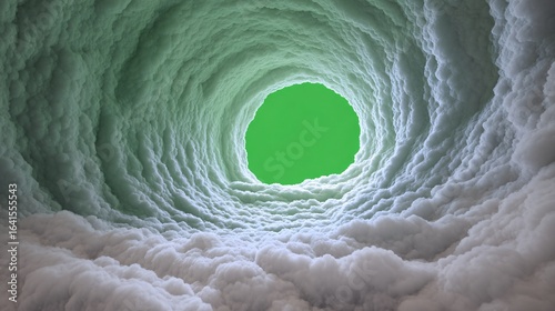 Cloud tunnel with a green background.