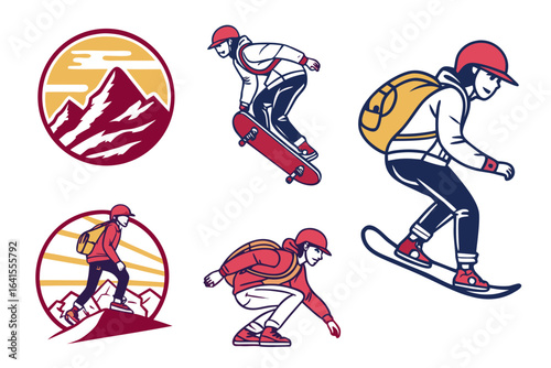 Skateboarder and snowboarder performing extreme sports