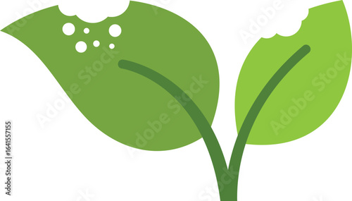 Minimalist vector illustration of a plant with leaves damaged by parasites, isolated on white background