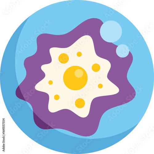 Purple and yellow amoeba floating in a blue liquid, representing the microscopic world and the fascinating life of microorganisms