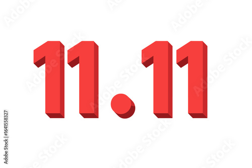 11.11 text 3D effect transparent vector illustration, bold red numerals, Singles Day sale sign, discount offer, November shopping event, commercial promotion, marketing graphic, isolated design