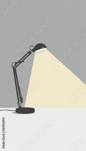 Desk lamp providing warm light against a minimalist gray background  