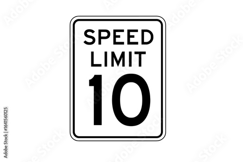 Driving speed limit 10 sign with clear digits, traffic regulation symbol, road safety speed restriction marker, vector illustration and transparent PNG for transportation and traffic control
