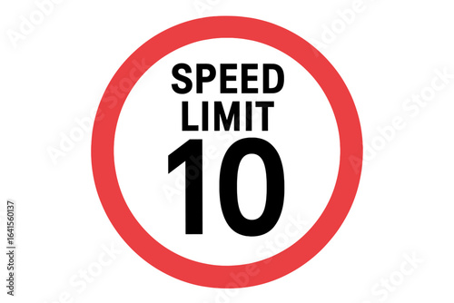 Driving speed limit 10 sign, speed restriction warning, traffic road safety symbol, vector illustration with transparent background, speed control, traffic regulation icon