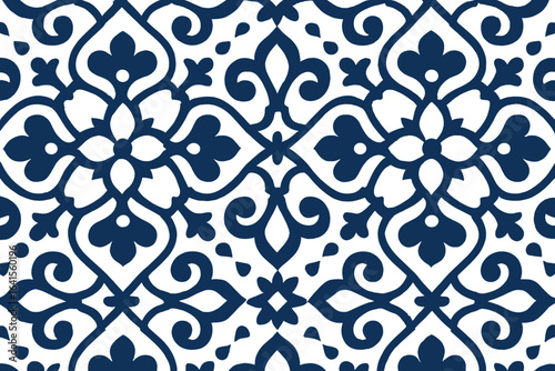Seamless geometric vector tile pattern, traditional Turkish and Moroccan floral lattice design, vintage abstract wallpaper, ornamental arabesque motif, luxury decorative seamless background