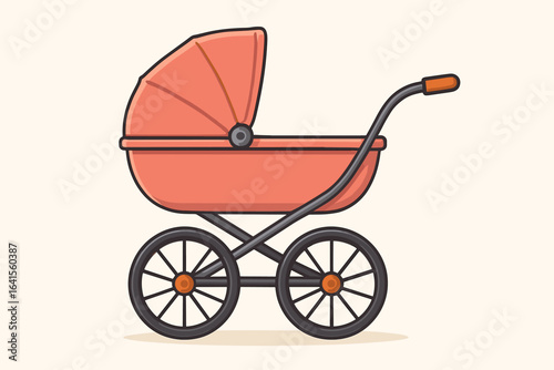 Vintage baby carriage pram stroller, classic retro style vector illustration, newborn baby transport, antique buggy pushchair, baby gear, nursery accessory, isolated clipart, pastel background