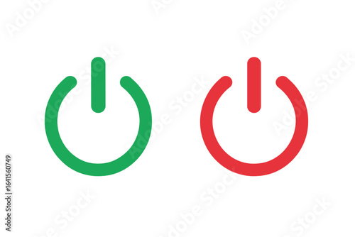 Power on and off icons set, green and red power button symbols, vector illustration, technology user interface, electronic device control, startup shutdown, isolated transparent background