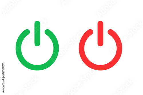 Green and red power on and off buttons set, modern vector icons, energy symbols, technology interface elements, digital switch buttons, transparent background design