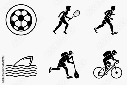 Collection of sport and fitness activity icons isolated on white background