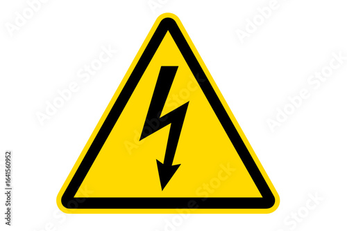 High voltage warning sign, electrical hazard danger symbol, black lightning bolt arrow in yellow triangle, safety risk icon, electricity warning, industrial caution, printable vector illustration