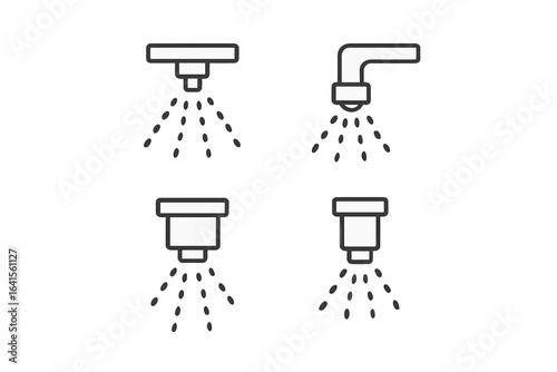 Various types of faucet designs with water flow in a simple layout at home