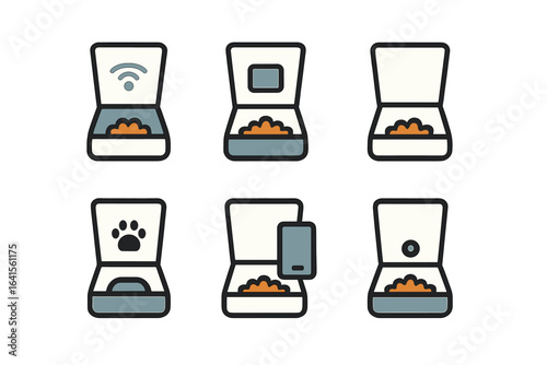 Smart pet feeder design featuring various functional elements for automated feeding convenience